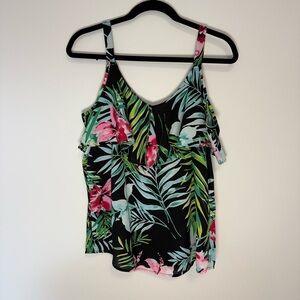 New York & Company Floral Flutter Sleeve Blouse Size L